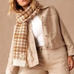Timberland Gold And Cream Acrylic Plaid Scarf - New With Tags - Cozy Knit